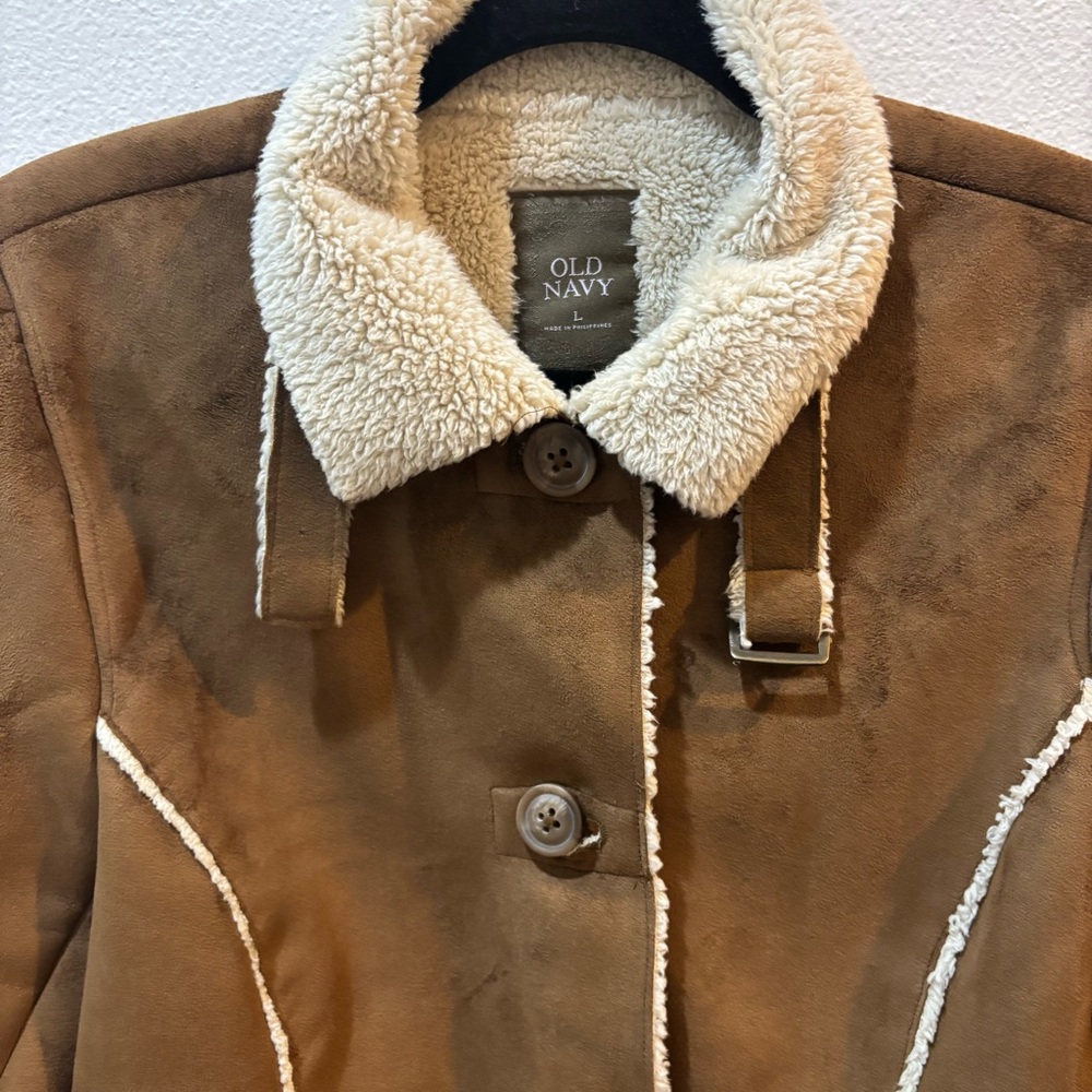 Y2K 2006  Old Navy Faux Suede Sherpa Jacket Women’s Large – Brown / Cream - Picture 4 of 16